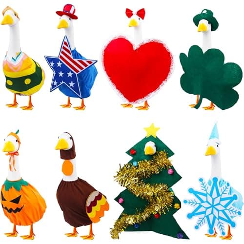 CAMDUCK 8 Set Holiday Porch Goose Outfits Clothes for 23 Inch Lawn Goose, All Season Decorative Goose Costume, Outdoor Porch Yard Garden Patio Geese Clothes Decoration
