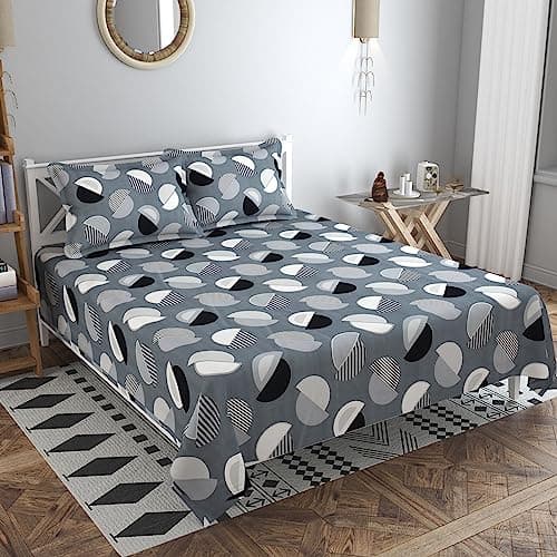 BSB HOME Kingston Collection Ultra King Size Bedsheets with 2 King Size Pillow Covers|Luxury Soft Sheets, Breathable, Shrinkage(3 Piece Set, 108X108 Inches Or 274X274 Cm, White & Black, Cotton)