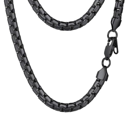 PROSTEEL Black Chain Necklace Men Jewelry for Him Stainless Steel Flat Round Link Chain Necklaces