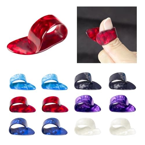 OWMOSYX 12 Pcs Finger Picks - Thumb Picks for Acoustic Guitar, Banjo, Ukulele - Celluloid Guitar Flat Thumbpicks (6 Color), 2403-JTBP