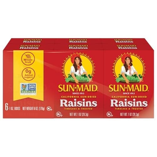 SunMaid California SunDried Raisins 6 Pack 1 oz SnackSize Box Dried Fruit for Healthy Snacks School Lunches and Natural Sweeteners