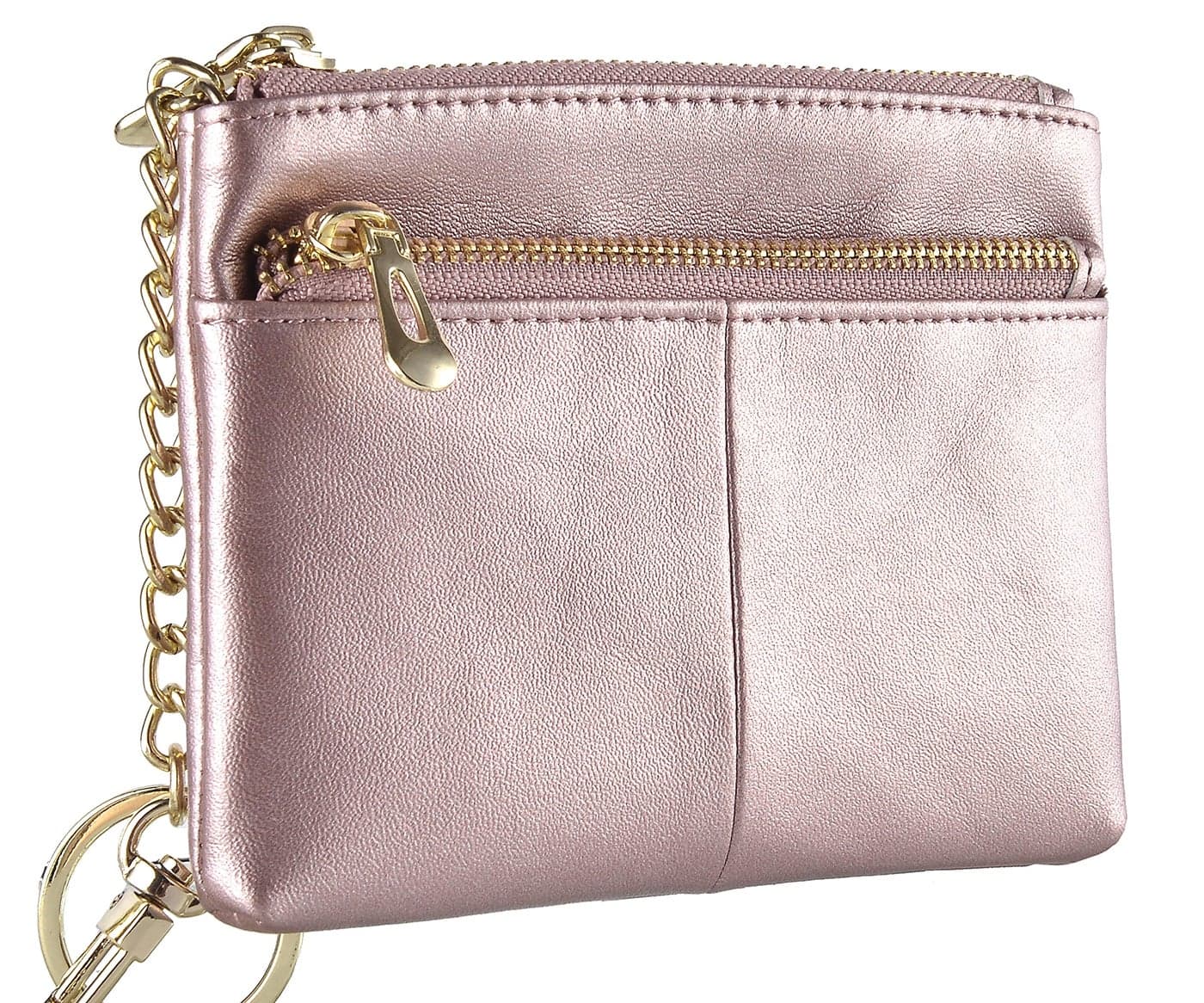 Beurlike Womens RFID Coin Purse Change Wallet Small Leather Card Holder Keychain (Rose Gold)