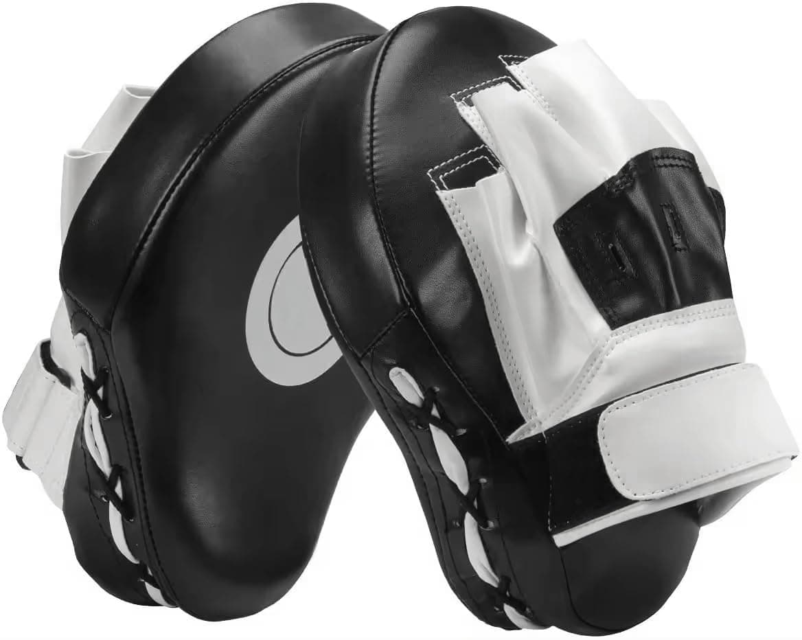 Leosportz Boxing Pads Kickpads for MMA - Maya Thigh Kickpad Curved and Thick Boxing Target Pads | Focus Pads with Adjustable Wrsit Wrap (White, 3)