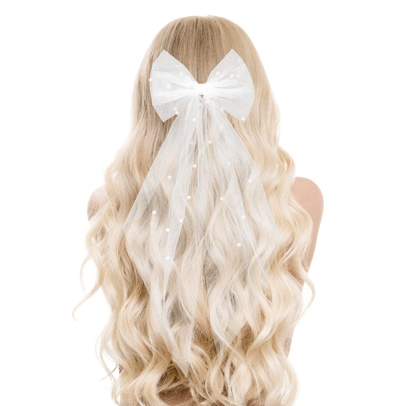 Bridal Pearl Hair Bow Veil Bridesmaid Large Hair Bow Wedding Veil with Barrette Bachelorette Party Decorations Bridal Bridesmaid Gift White