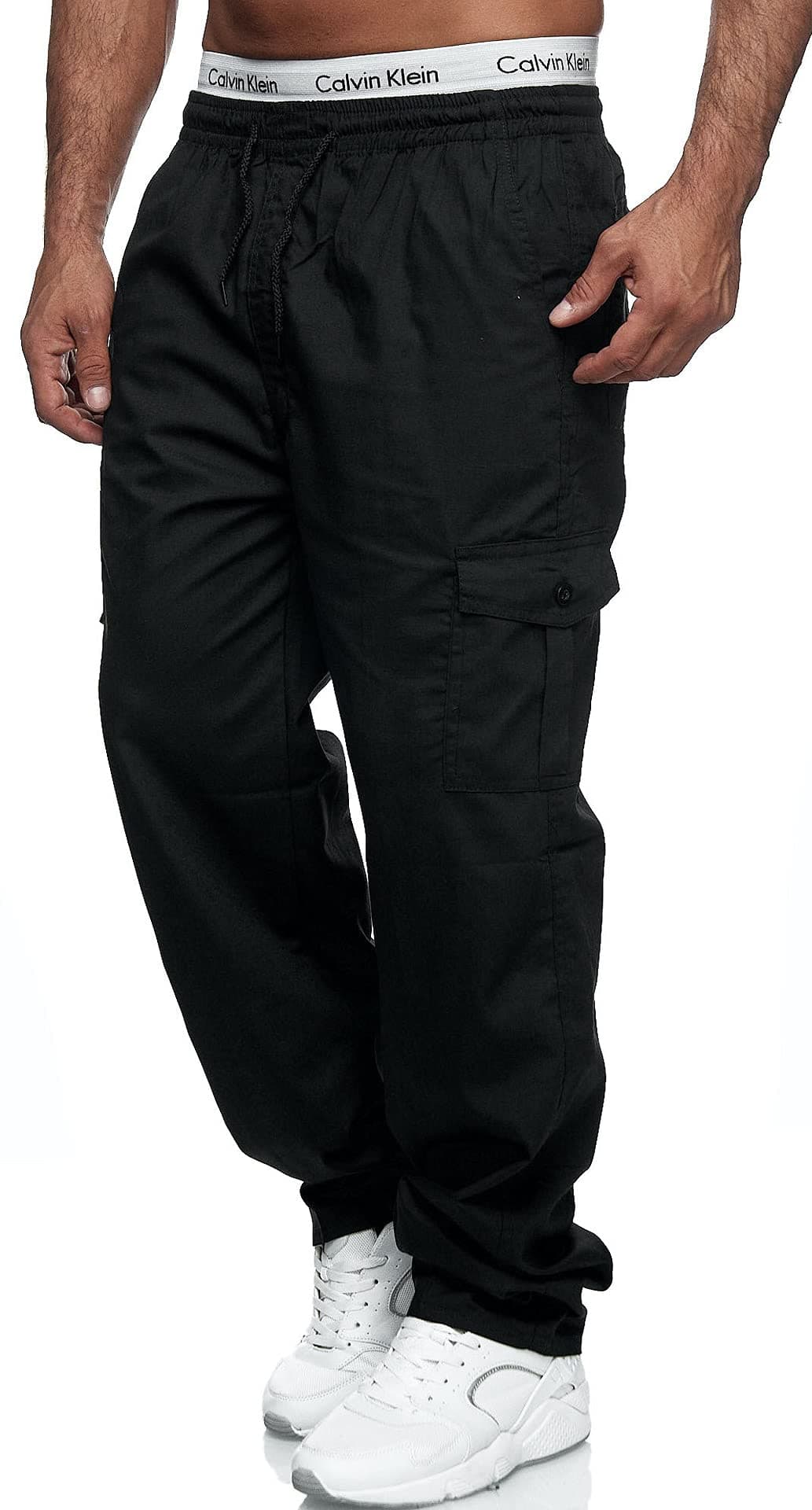 THWEI Mens Cargo Pants Casual Drawstring Athletic Jogger Sports Outdoor Trousers Black 2XL