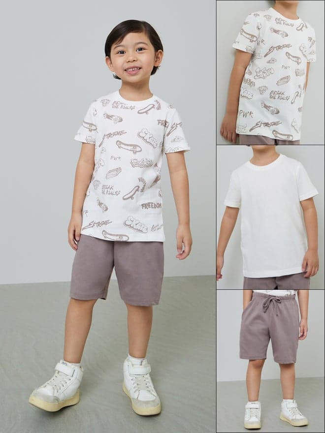 Styli Kids Pack of 2 Printed T-Shirt and 1 Shorts Set