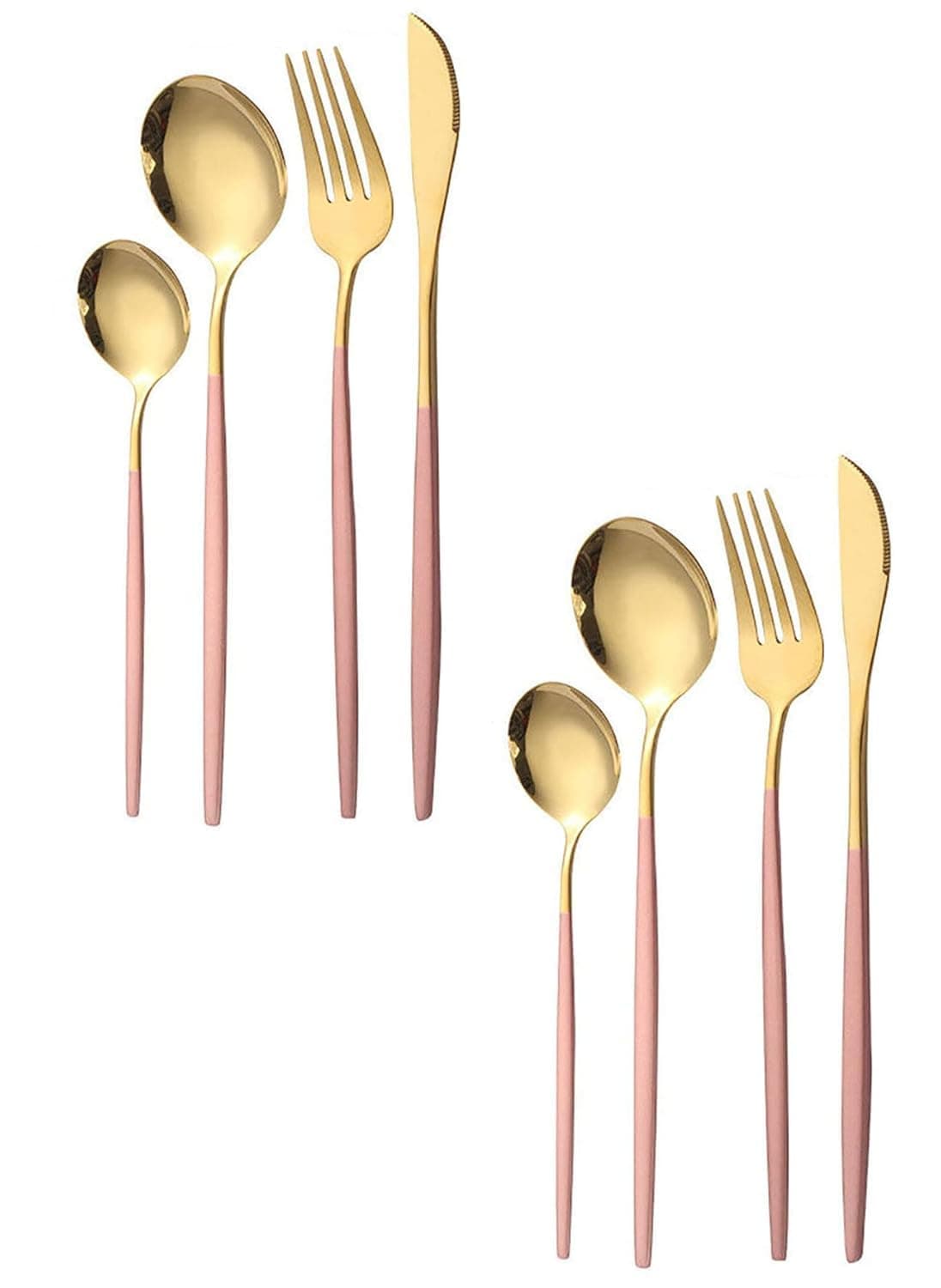 Kolorful Stainless Steel Golden Flatware 304 Cutlery Set Tableware Kitchen Set Dinnerware Spoon Fork Knife Dinner Set KnifeUtensils Set Mirror Finish Dinnerware 8 Pink