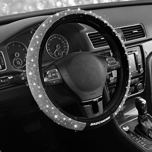Skechers Womens Bling Steering Wheel Cover Velvet with Sparkly Crystal Rhinestones Stylish Car Interior Gift Universal Fit 14 1215 for Cars SUVs Trucks Silver Diamond