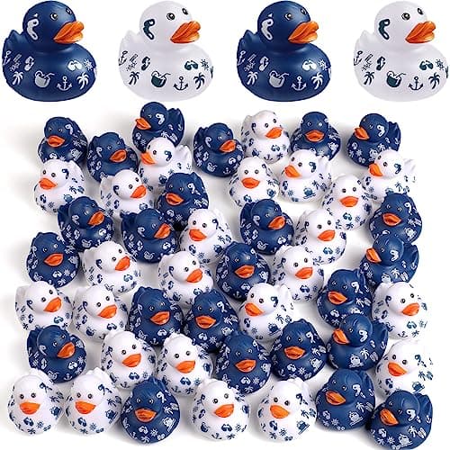 Jerify 48 Pcs 2 Inch Cruise Ducks for Hiding Mini Rubber Ducks for Cruise Ships Bath Toys Duckies for Kids Adult Valentines Day Carnival Party Birthday Gifts Blue and White