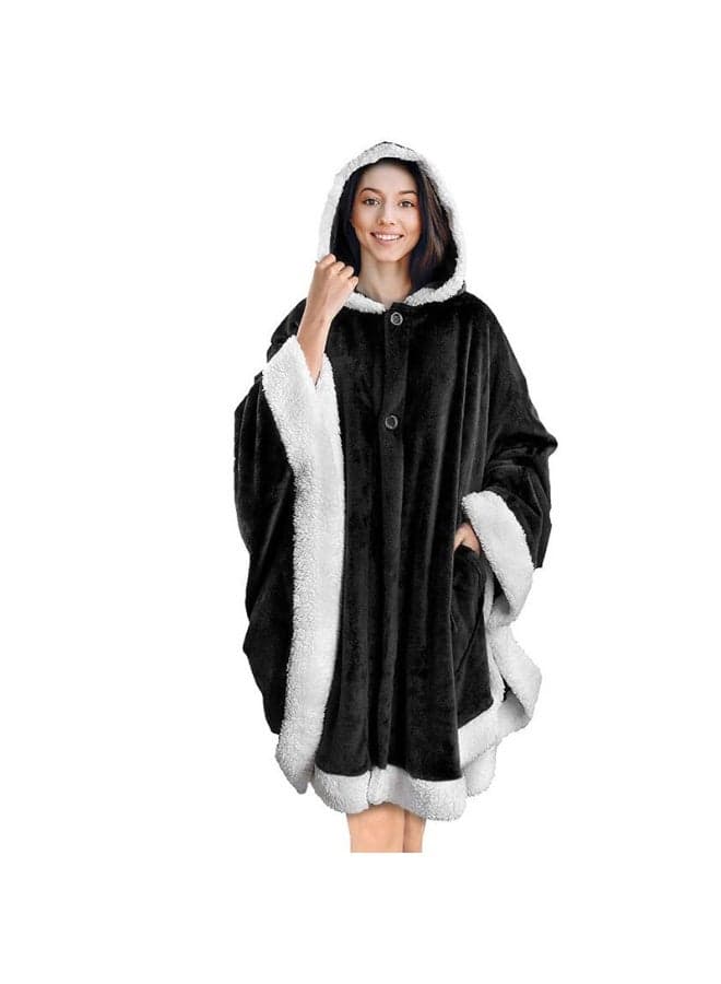 PAVILIA Women's Hooded Shawl Blanket, Warm Cape Blanket, Angel Shawl, Hooded Pocket, Adult Women's Gift (Black)