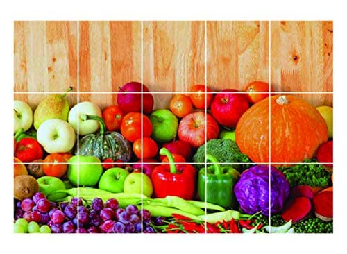 CVANU Fresh Fruits and Vegetables Wallpaper/Wall Stickers for Kitchen, Self-Adhesive, Waterproof, Anti-Oil Decals for Kitchen Dining Room, Multicular (60cm x 91cm) CV_14