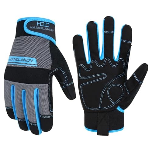 HANDLANDY Work Gloves Men & Women, Utility Mechanic Working Gloves Touch Screen, Flexible Breathable Yard Work Gloves (Large, Grey)