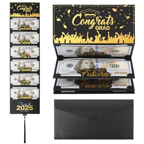 2025 Graduation Money Cards with Envelope, Graduation Gift Card Money Holder 2025, Graduation Money Holder for Cash for College High School Graduation Party (Black Gold)