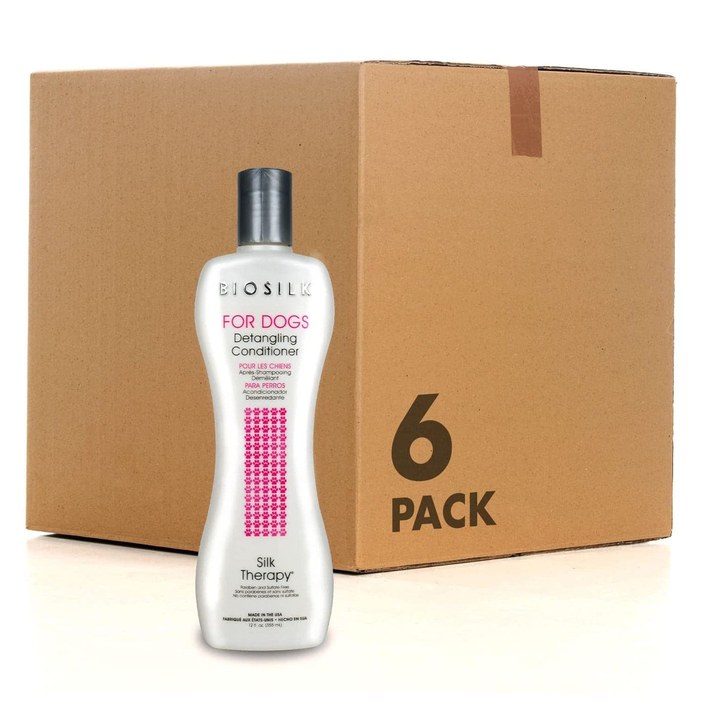 BioSilk for Dogs Silk Therapy Detangling Conditioner Sulfate and Paraben Free Matted Hair Dog Detangler Conditioner for All Adult Dogs 12 Fl Oz 6 Pack Made in The USA