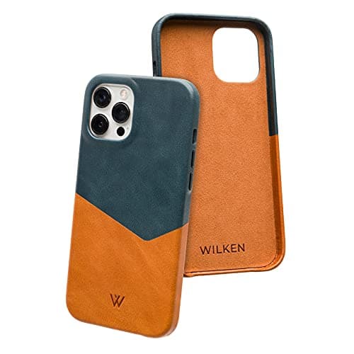 Wilken Leather Slim Phone Case Compatible with iPhone 1212 Pro Compatible with MagSafe Wireless Charging Premium TopGrain Leather Cover with Metal Buttons 1212 Pro TanBlue