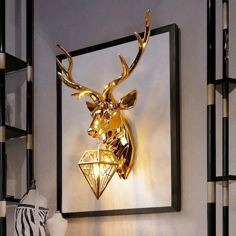 Decor chronicle Golden Crystal Deer Antler Head Wall Lamp with Large Animal-Themed Head Wall Lights for Living Room, Bedroom, and Bedside (Facet Deer)