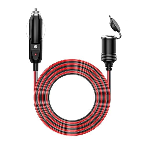 KEWIG 12/24V Car Cigarette Lighter Extension Cord - 26FT Cigarette Lighter Plug Cable- 16AWG Heavy Duty Extension Cable with 15A Fuse and LED Indicator