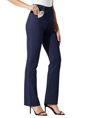 Willit 31" Women's Yoga Dress Pants Bootcut Stretch Work Slacks Office Business Casual Pants Belt Loops 4 Pockets Navy Blue L