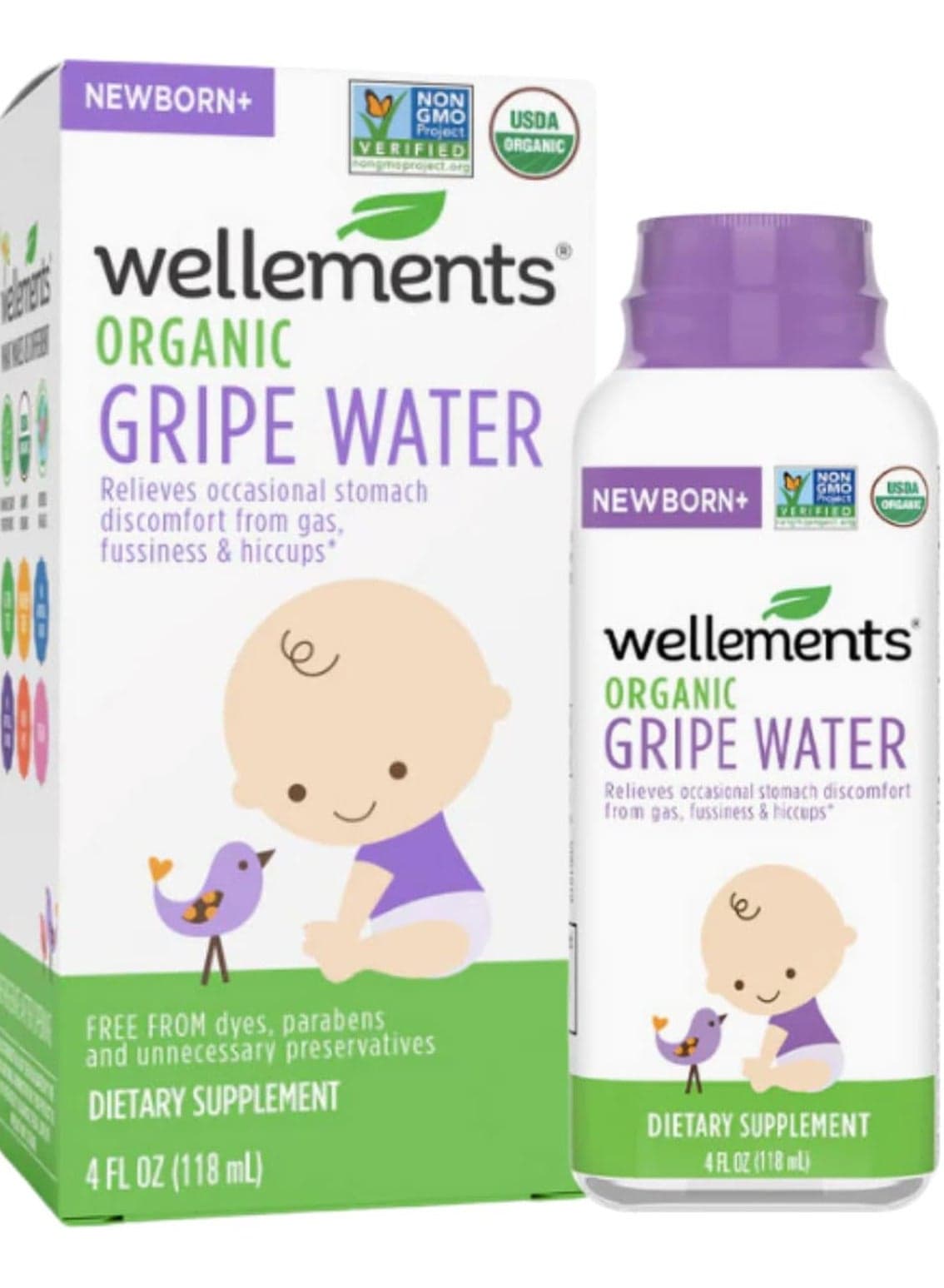 Wellements Organic Gripe Water for Newborn+, 4 fl oz