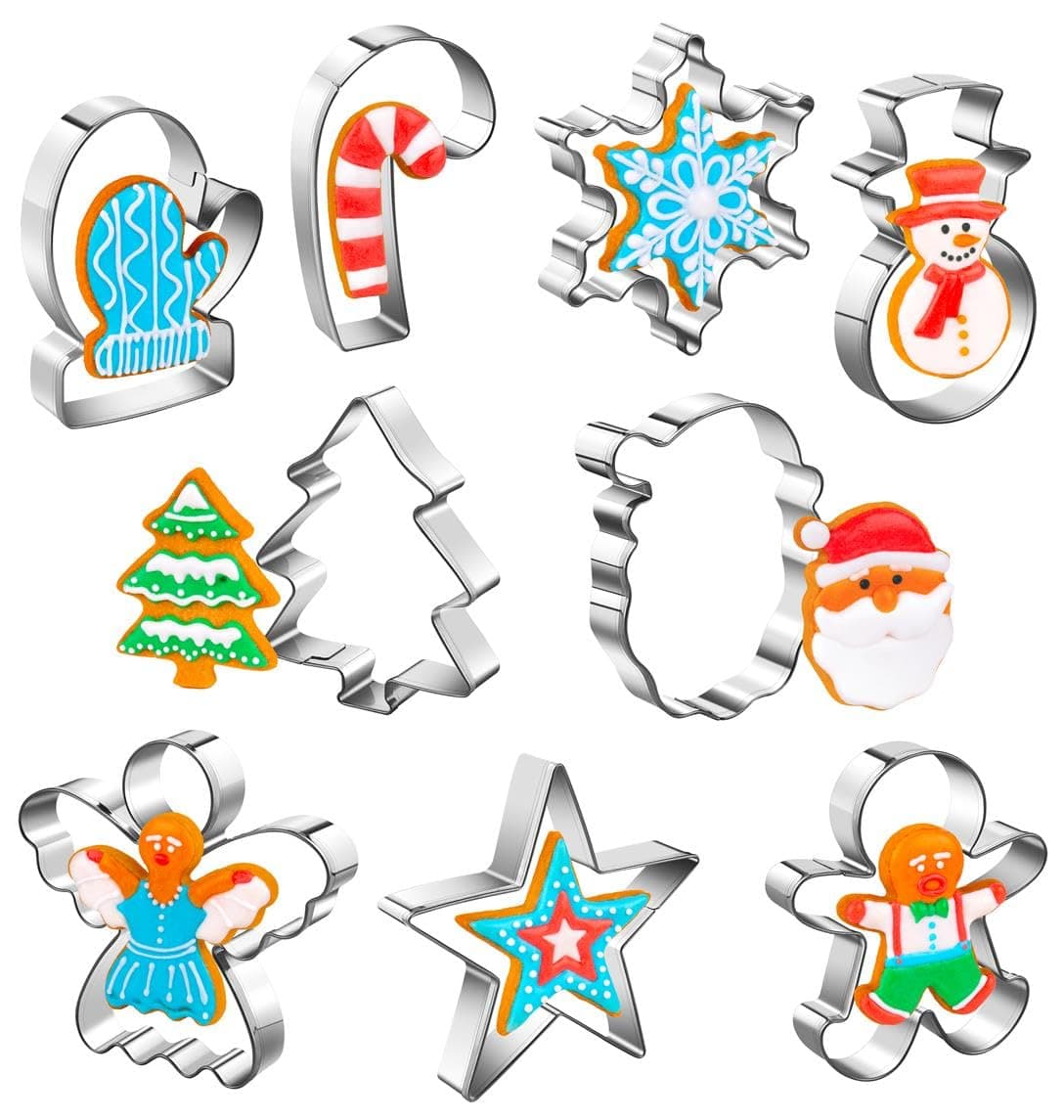 Christmas Cookie Cutters Set of 9 Pieces Wmtidene Cookie Cutters Shapes for Winter Holiday Metal includes Christmas TreeSnowflakeGingerbread MenAngelStarMittenCandy CaneSnowman