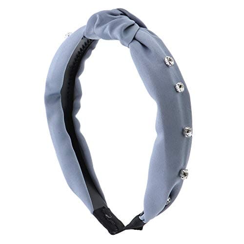 Motique Accessories Satin Turban Knot Headband with Silver Gems for Women and Girls - Grey