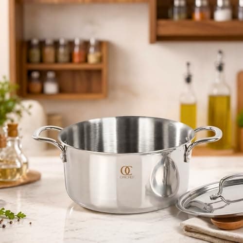 Omichef Triply Stainless Steel Casserole/Dutch Oven/Handi/Biryani Pot with Lid | 20 cm (3.5 LTR) | Induction Friendly | Rust-Free, Food-Grade, ISI Certified,Toxin-Free (5 Years Warranty)