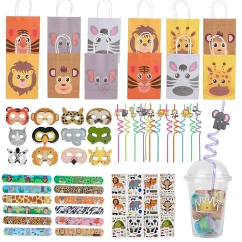 84 Pcs Jungle Safari Party Favors Set Wild Animals Set for Kids BirthdaySafari Birthday DecorationsSafari Party DecorationsSuitable For HolidayThemed Parties And Other Related PartiesAnimal