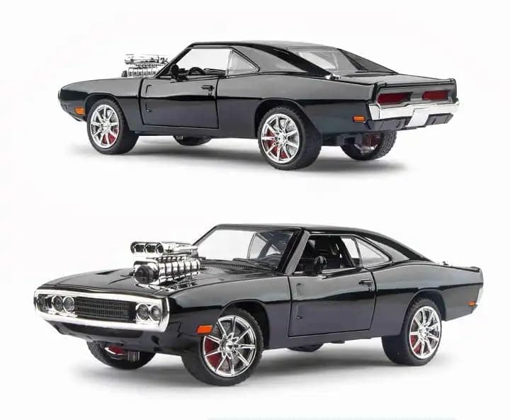 Invite Enterprise 1:24 Big Fast And Furious Dodge Charger Diecast Model Metal Pull-Back Car With Sound, Light, And Opening Doors: Kids' Toy Vehicle Gift (F7- Black)