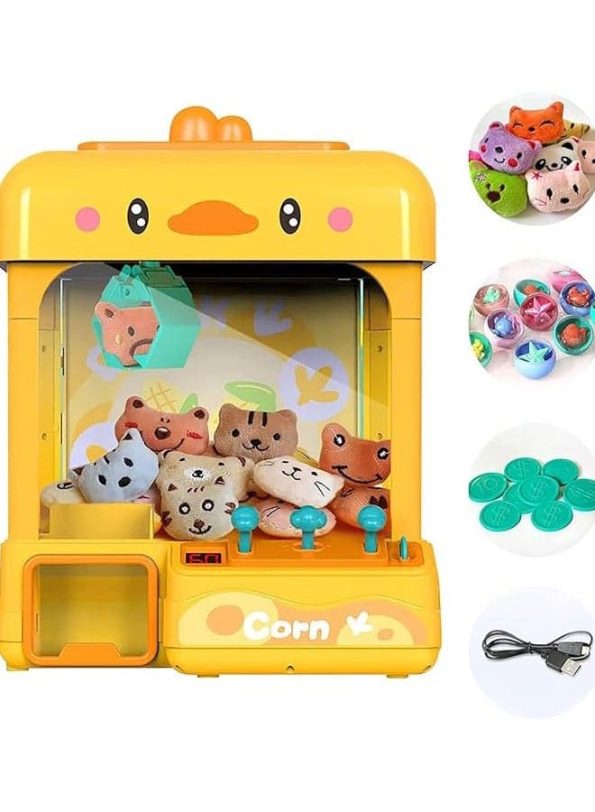 Mini Crane Machine, Volume Control and 60 Seconds Countdown, 2 Power Modes, Mini Arcade Game Room Toys with Prizes, Gift Ideas for 4-12 Years Boys Girls (Yellow)