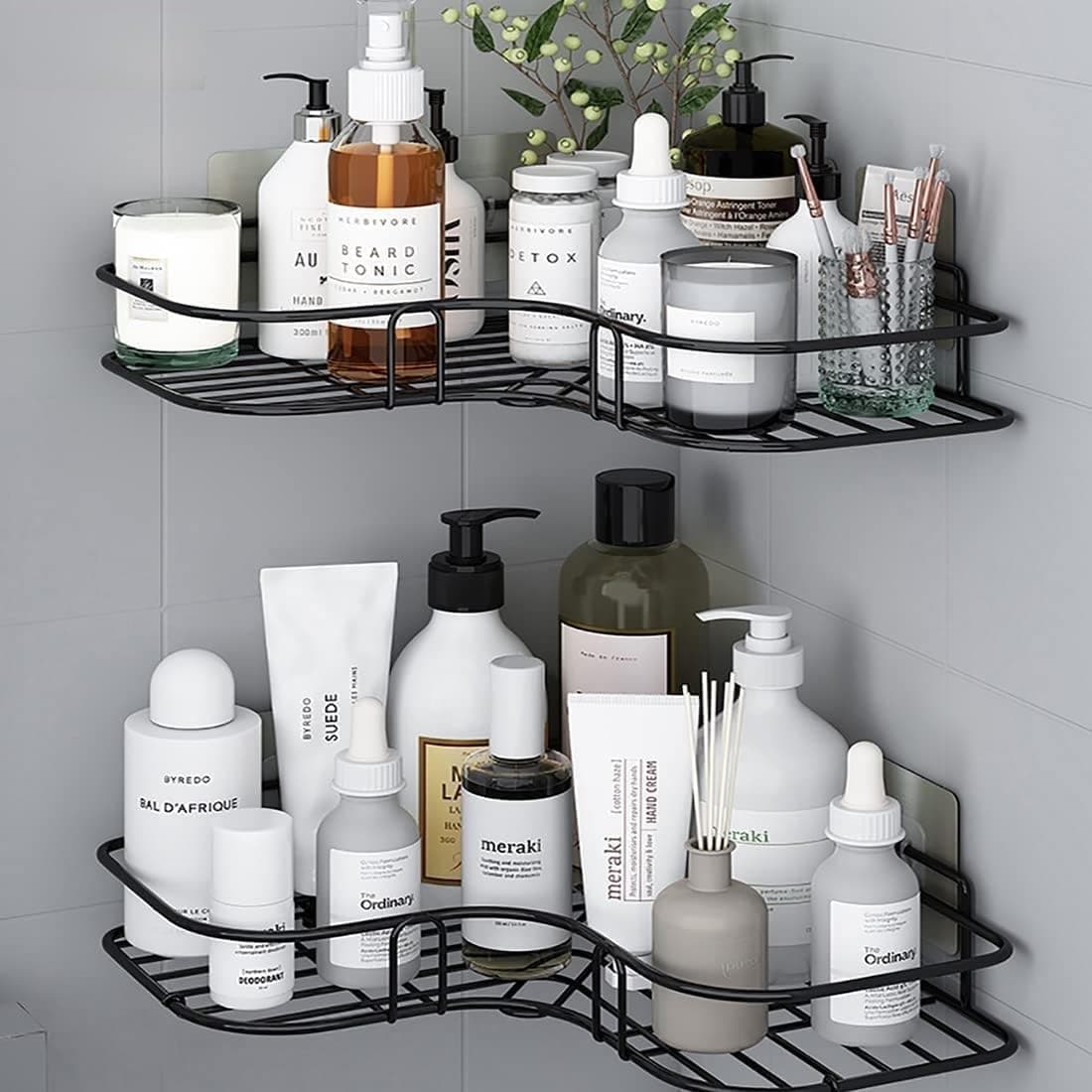 iSTAR Wall Mounted Shelf Adhesive Corner Bathroom Organiser with Magic Sticker Kitchen Rack & Holder - Bathroom Accessories | Shelf for Bathroom | Washroom Organizer | (L-Shape, Pack of 1)