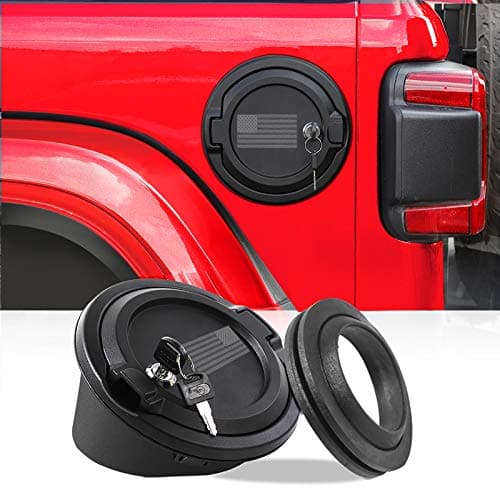 JeCar Fuel Filler Cover Locking Gas Tank Door Aluminum Alloy Gas Cap Cover Exterior Accessories Compatible with Jeep Wrangler 2018-2024 JL JLU, US Flag