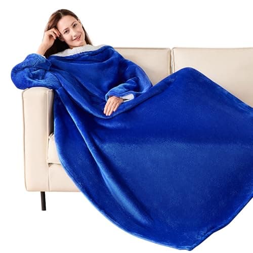 NORD ECO Wearable Blanket with Sleeves, Cozy Wearable Blanket with Arms and Pockets for Women Men, Warm TV Wrap Throw Blanket Robe as Gifts for Mom Wife, Navy Blue
