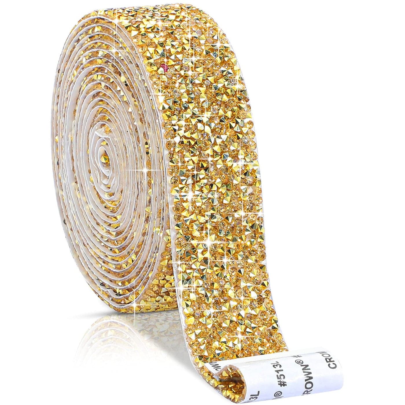 3 Yards Self Rhinestone Ribbon Crystal Rhinestones Stickers Bling Tape Wedding Ribbon Rhinestones for Crafts Car Wrap Phone Mirror Decor Gold