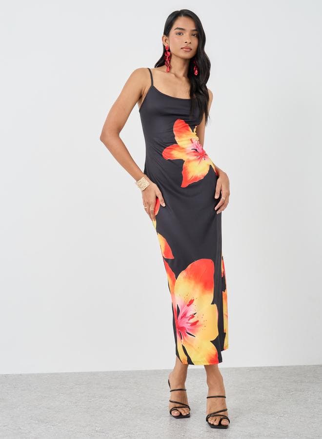 Take Two Floral Print Strappy Casual Midi Dress