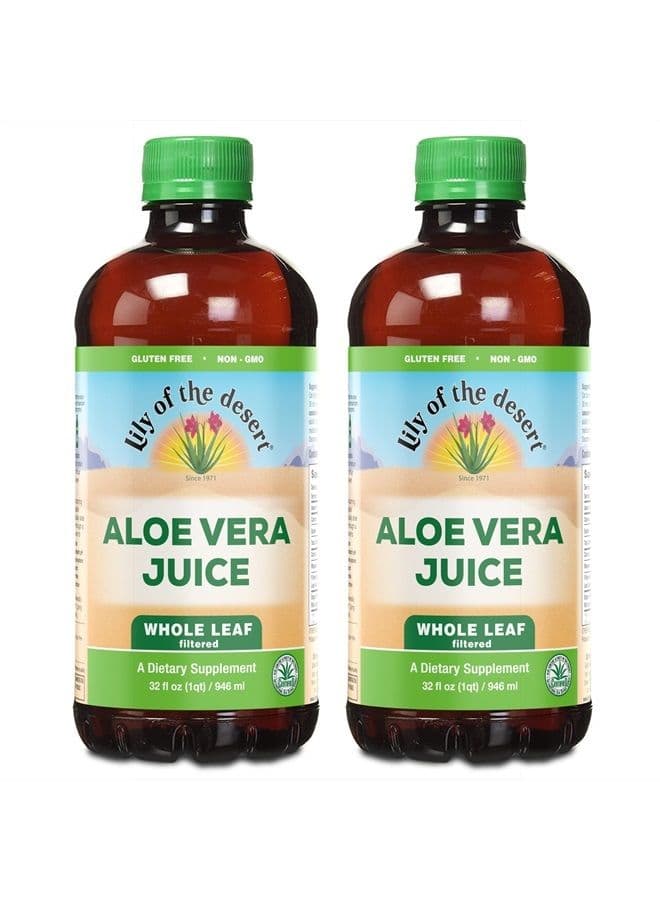 Aloe Vera Juice - Whole Leaf Filtered Aloe Vera Drink, Organic Aloe Juice with Natural Vitamins, Digestive Enzymes for Gut Health, Wellness, Glowing Skin, 32 Fl Oz (Pack of 2)