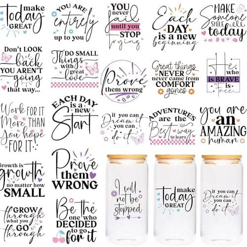 Motivational UV DTF Cup Wraps 20 Sheet Inspirational Quotes UV DTF Transfer Stickers Affirmation UVDTF Cup Wraps for Glass Waterproof Transfer Sticker for Boys Girls