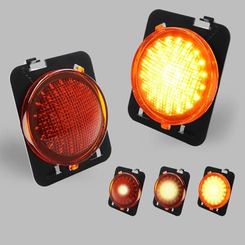 GSOWO Front Fender LED Sequential Side Marker Lights Fit for 2007-2019 J-e-e-p Wrangler JK, Amber Lens Side Bumper Marker Lamps, Amber Lighting LED Side Markers Turn Signal Lights, 2 PCS