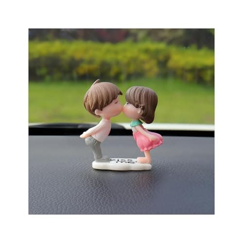 DXNQ Cute Couple Car Dashboard Decorations Lovely Couple Kiss Cartoon Figurines Car Ornament Resin Material Boy Girl Car Interior Decoration with Balloon for Car Dashboard Gifts White