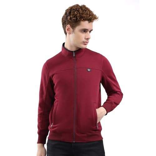 Monte Carlo Men Regular Fit Mock Neck Solid Zip Closure Full Sleeve Sweatshirt | Warm Casual wear | Stylish Layering Sweatshirt | Comfortable Winter Fashion | Winter Sweatshirt for Men's Maroon XL