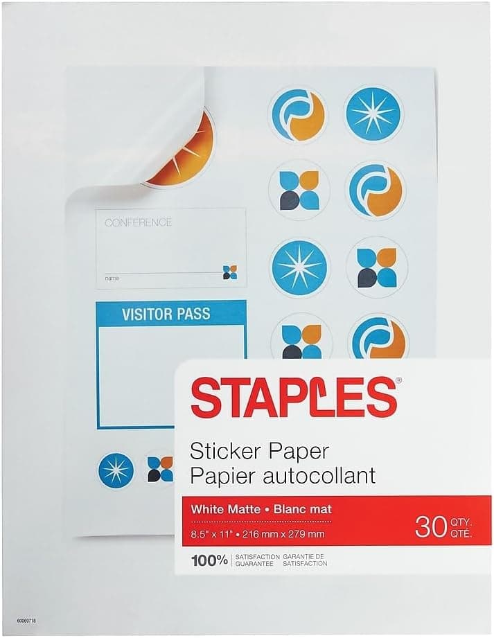 Staples Matte White Sticker Paper 85 X 11 30 Sheets