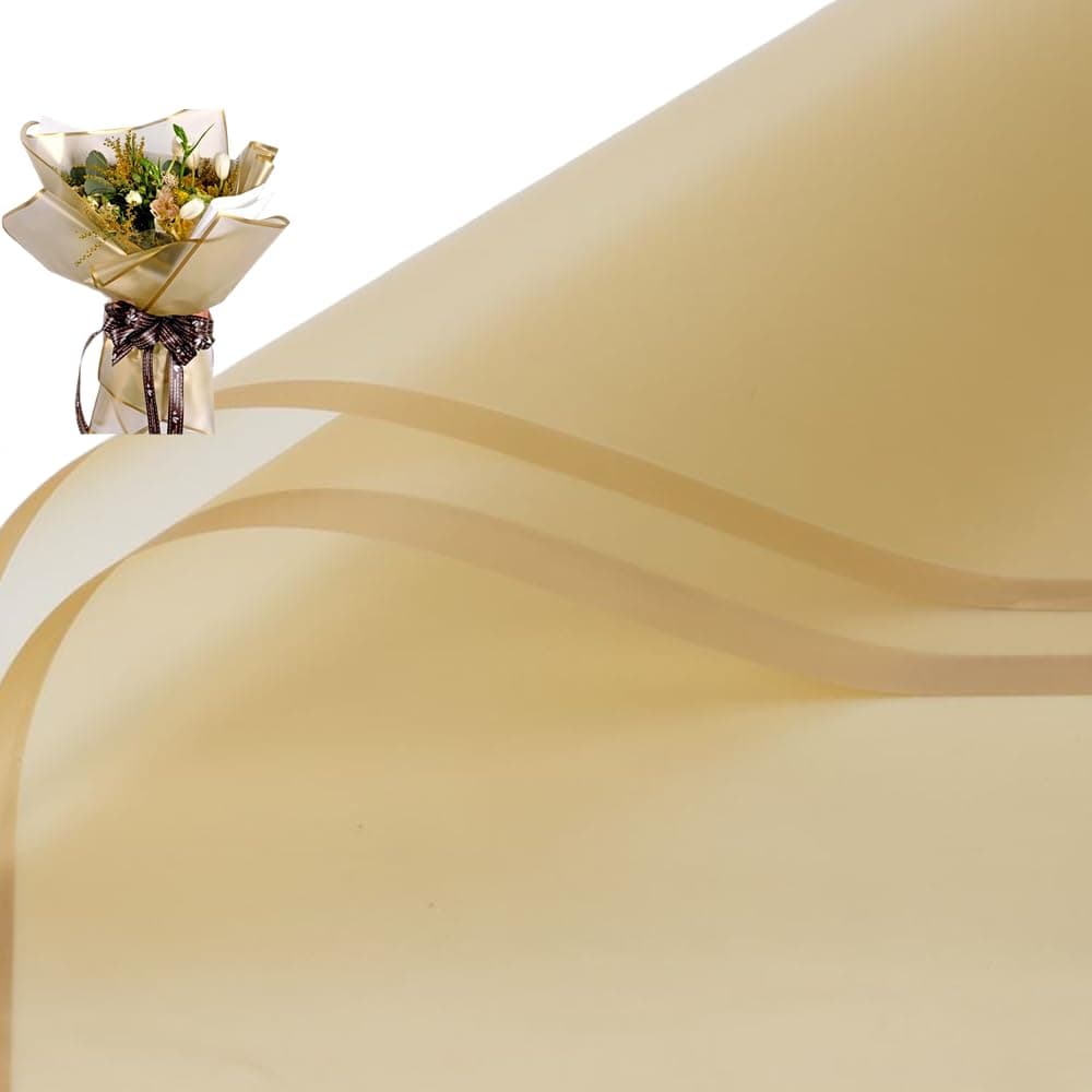 20 Pcs Gold border Flower Wrapping PaperWaterproof Valentines Day Bouquet Wrapping Paper 23x23Inch Used for DIY Crafts Gift Packaging Flower Shop Bouquet Packaging