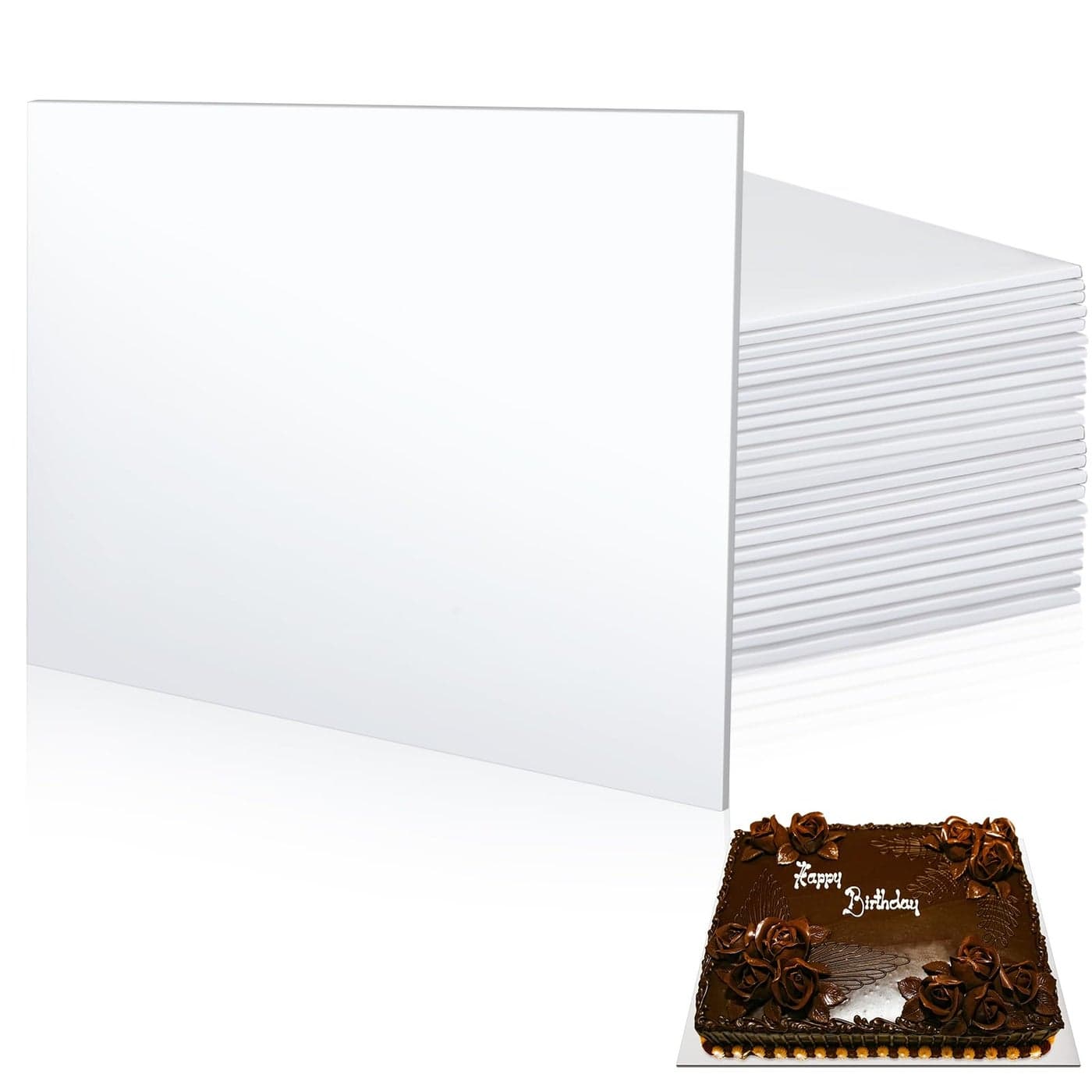 Jingmore 12 Pcs Half Sheet Rectangle Cake Drum Board Greaseproof Rectangle Cake Boards 14 Inch Thick Foil Corrugated Plate Drum Base for Desserts Display10 x 14 InchWhite