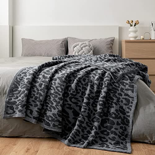 MH MYLUNE HOME Large Soft Micro Plush Leopard Blanket 71x78 inch Dark Blue Charcoal Grey Warm Reversible Cheetah Blanket Leopard Pattern Throw for Sofa Couch Bed