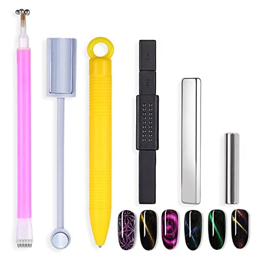 SILPECWEE 6Pcs Nail Magnet 3d Cat Eye Magnet for Nails DualEnded Magnetic Stand Nail Polish Pens Nail Design Tools Nail Art Accessories for DIY Salon