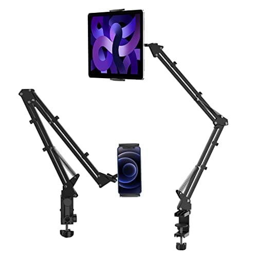 ULANZI T2 Adjustable Tablet Holder for Desk Carbon Steel Tablet Phone Stand for Bed Flexible Tablet Arm Clamp Compatible with iPhone 17 16 15 Pro iPad Kindle Galaxy Tab 46129 Inch Devices