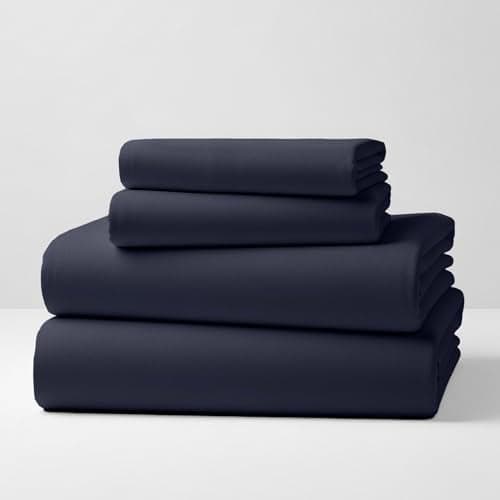 Mellanni Cotton Flannel Sheet Set Double Brushed for Added Softness Comfort Deep Pocket Fitted Sheet up to 16 4 Piece Set Queen Navy