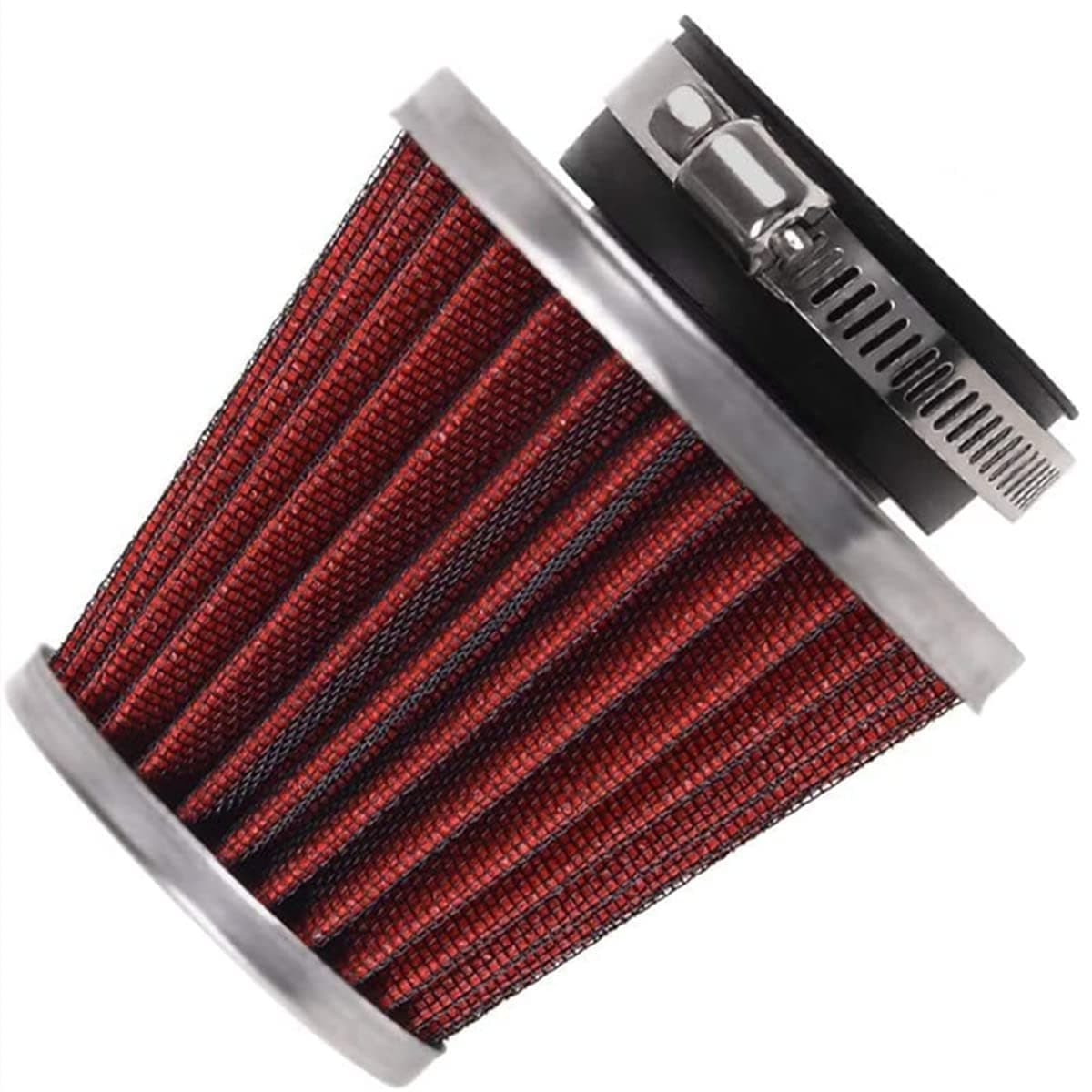 Evermotor 48mm 49mm 50mm Universal Double Layer Steel Air Filter for Motorcycle Scooter ATV Moped Red