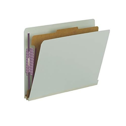 Smead 100 Recycled End Tab Pressboard Classification File Folder with SafeSHIELD Fasteners 1 Divider 2 Expansion Letter Size GrayGreen 10 per Box 26800