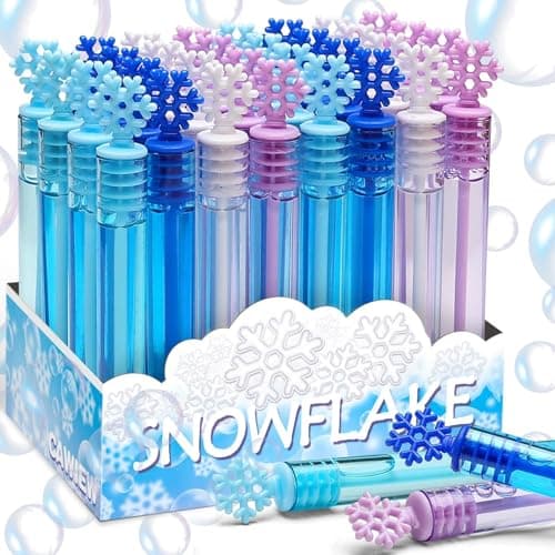 32 Pcs Snowflake Bubble Wand Bulk for Kids, 4 Color Mini Snowflake Party Favor, Valentine's, Goody Bag Stuffers, Classroom Exchange Prizes, Birthday Gift, Pinata, Winter Themed Toy for Girl Boy