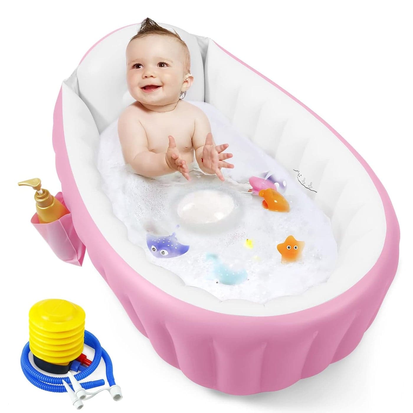 PandaEar Baby Inflatable Bathtub Portable Travel Baby Infant Bath Tub Toddler Bathtub with Air Pump Foldable NonSlip Shower Basin Mini Air Swimming Pool for Newborn Pink